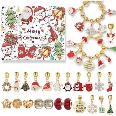 Abatoni Vánoční Adventní kalendář se 2 náramky a 22 přívěsky - barva zlatá, červená a bílá (sada pro výrobu náramků)