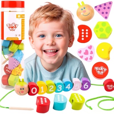 TOOKY TOY Dřevěné skládací kostky navlékací housenka Učíme se počítat 20 ks