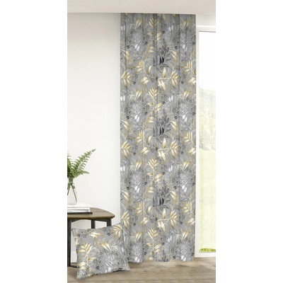Záves dekoračný alebo látka, Soft Jaseňové lístie, sivý a okrový, 150 cm 150 cm