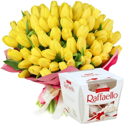 Žlté tulipány + Raffaello - od 20 do 100 kusov: 70