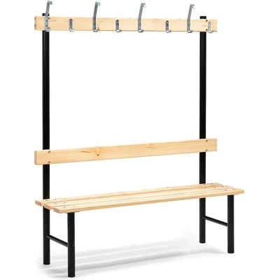 AJ Produkty Šatní lavička s věšákem Stadium, 8 háčků, 1500 mm, borovice