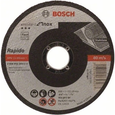 BOSCH Dělicí kotouč rovný standard for inox - rapido wa 60 t bf, 115 mm, 22,23 mm, 1,0 mm