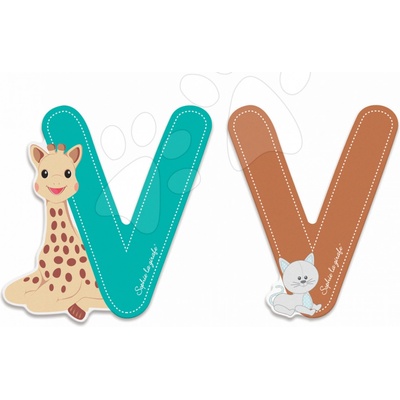 Janod drevené písmeno V Sophie The Giraffe tyrkysové hnedé