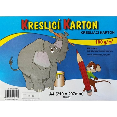 Kreslicí karton A4 - barevný, 180g/m2, 10 listů, 10 barev – Zboží Dáma