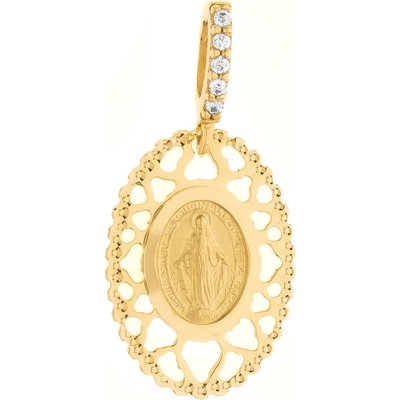 Argento Zlatý přívěsek Zázračná medailka čiré kulaté zirkony 8A123