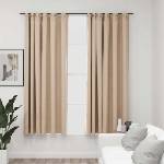 Pure Line Home Завеси с ленена текстура в бежов цвят на гърба: сив с перделък, 2 бр. , 140 x 175 см