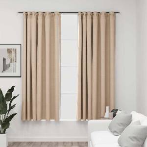 Pure Line Home Завеси с ленена текстура в бежов цвят на гърба: сив с перделък, 2 бр. , 140 x 175 см