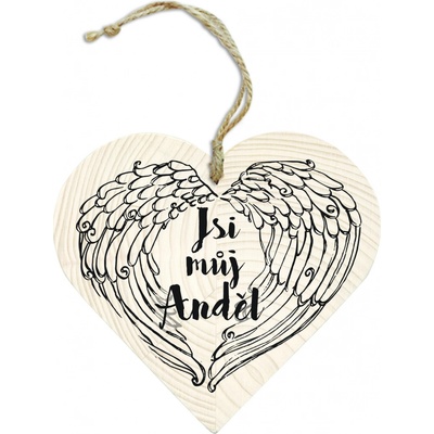 Dřevěné srdce 12 cm - Jsi můj anděl