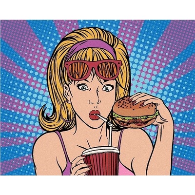zuty Malování Podle Čísel Pop-Art Žena Ve Fastfoodu 40 x 50 Cm Plátno Rám