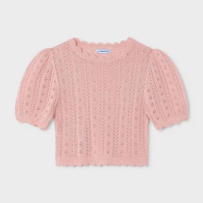 MAYORAL Тениска къс ръкав трико перфорации розов цвят за мини момиче Mayoral