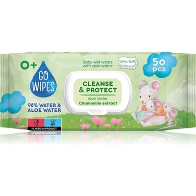 GoWipes Cleanse & Protect Chamomile extract dětské jemné vlhčené ubrousky s aloe vera 50 ks