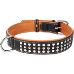 COLLAR Кожен нашийник с метално приложение - 57 - 71см, 35мм - черен