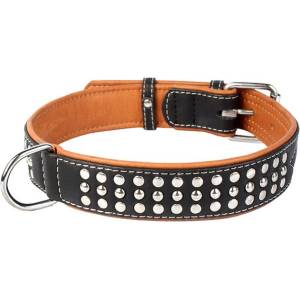 COLLAR Кожен нашийник с метално приложение - 57 - 71см, 35мм - черен
