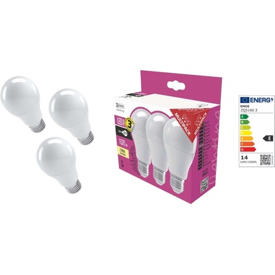 Emos LED žiarovka Classic A60 14W E27 teplá biela, 3 ks