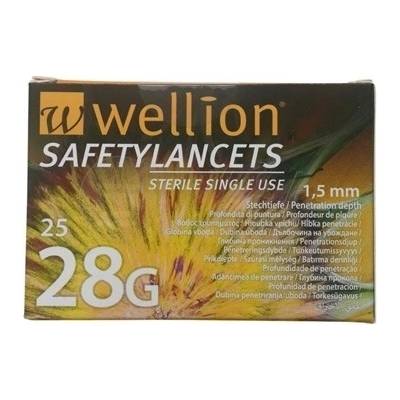 Wellion Safetylancets 28G Bezpečnostné lancety (hĺbka vpichu 1,5 mm) 25 lanciet