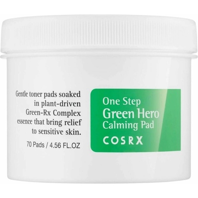Cosrx upokojujúce pleťové tampóny One Step Green Hero (Calming Pad) 70 ks