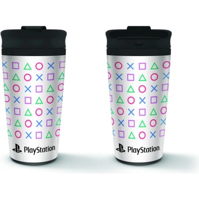 CurePink Nerezový cestovné hrnček Playstation Tvary logo 0,45 l