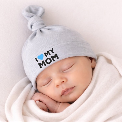 Čepička I LOVE MY MOM MODRÁ Šedá