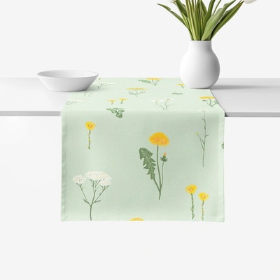 Goldea běhoun 100% bavlněné plátno - louka na zelené režné 35x140 cm