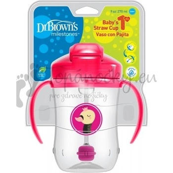 Dr.Brown´s hrneček s brčkem s držadlami růžový TC91101 270 ml