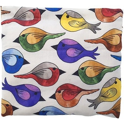 TORF Възглавница от пшенично зърно, бяла с цветни птици, 18 x 19 см