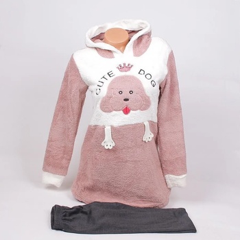 Image 1 of Зимна пижама в цвят капучино и графитено с кученце