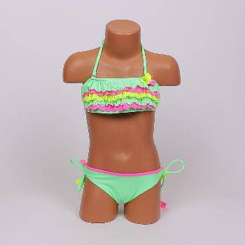 Свеж детски бански в зелено с неонов акцент