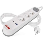 EMOS удължител 2 м, 3 контакта, прекъсвач, 1×usb-a + 1×usb-c, 1, 5 мм2, бял (p1312fc)