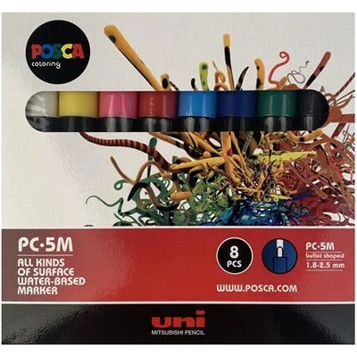 uni Декоративен маркер, 1, 8-2, 5 мм, UNI "Posca PC-5M", 8 различни цвята PC-5M 8C (PC-5M 8C)