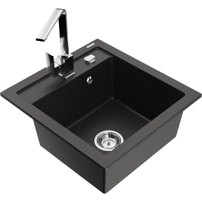 Mexen Vito мивка от гранит с 1 отделение и кухненски смесител Rita, черно/златен металик - 6503-75-670300-00 (6503-75-670300-00)