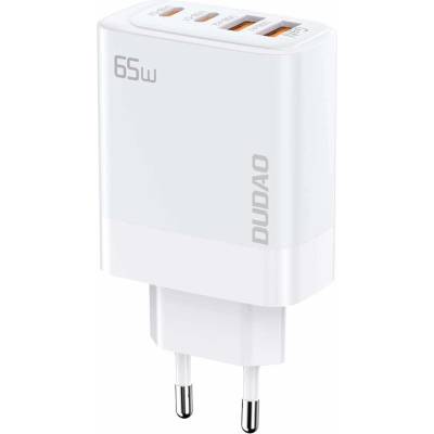 Dudao A65EU GaN Wall Charger 65W - захранване за ел. мрежа за лаптопи, смартфони и таблети с 2xUSB-A и 2xUSB-C изходи с технология за бързо зареждане (бял)