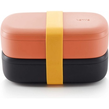 Lekue Комплект 2 бр кутии за храна Lekue On The Go 1010221, 500 мл, Херметично затваряне, Отделение за прибори, Клапан за микровълнова, Корал (1010221)