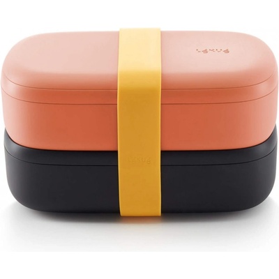 Lekue Комплект 2 бр кутии за храна Lekue On The Go 1010221, 500 мл, Херметично затваряне, Отделение за прибори, Клапан за микровълнова, Корал (1010221)