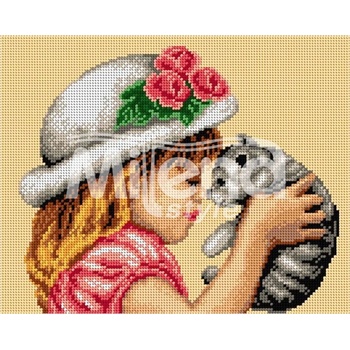 Image 1 of Milena Style Момиченце с коте - гоблен с щампа с конци Ariadna