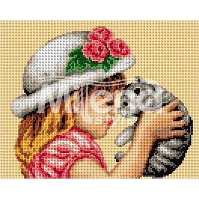 Milena Style Момиченце с коте - гоблен с щампа с конци Ariadna