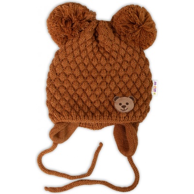 Baby Nellys Zimná pletená čiapka Teddy na zaväzovanie hnedá