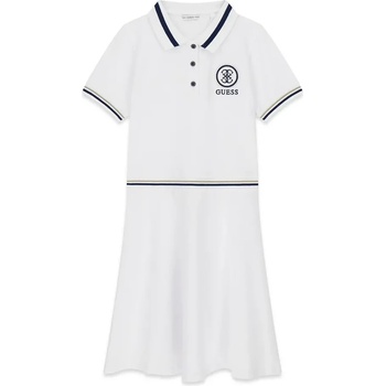 Guess Бяла рокля с къс ръкав и яка за момиче с тъмно сини детайли Guess