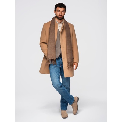 Ombre Clothing Мъжко палто с асиметрично закопчаване и висок вратовръзник - светло кафяво V4 OM-COWC-0141 Ombre Clothing Ombre Clothing | Kafyav | МЪЖЕ | S