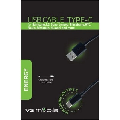 Кабел VSMobile 30144, от USB A(м) към USB C(м), 1m, черен (30144)