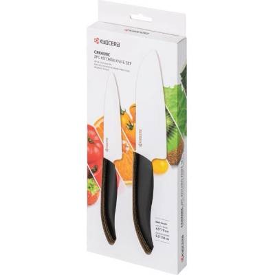 KYOCERA (Kyoto Ceramics - Япония) Комплект от 2 броя керамични ножове KYOCERA с бяло острие и черна дръжка (Kyocera FK-2PC-KB EU)