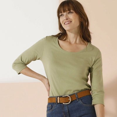 Blancheporte Jednofarebné tričko s 3/4 rukávmi a okrúhlym výstrihom svetlá khaki