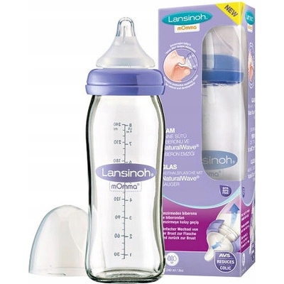 Lansinoh skleněná kojenecká láhev s NaturalWave TM savičkou 240ml