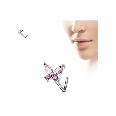 Šperky4U zahnutý piercing do nosu motýlek N0082-P