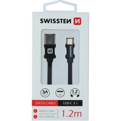 Swissten 71521201 USB 2.0 typ A na C, USB 2.0, zástrčka A - zástrčka C, opletený, 1,2m, černý
