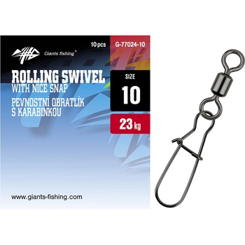 Giants Fishing Pevnostný Obratlík s Karabínkou Veľkosť10 10 ks 23 kg