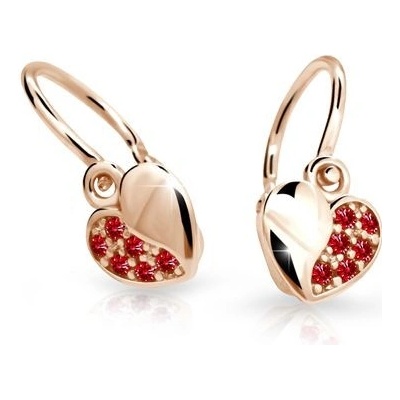 Danfil dětská srdíčka C2160 z růžového zlata s kamínky Ruby Dark zapínání brizura