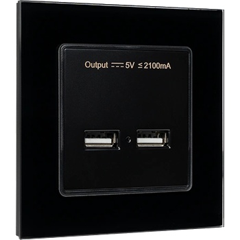 ELMARK ДВОЕН usb КОНТАКТ СТЪКЛЕНА РАМКА ЧЕРЕН (195028/bl)