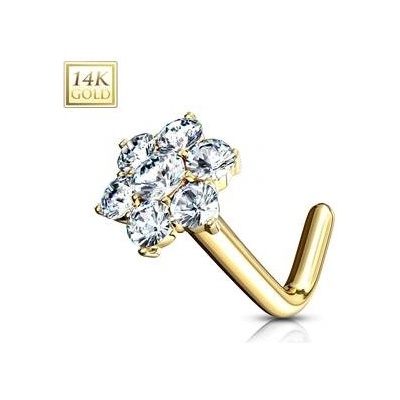 Šperky4U zlatý piercing do nosu kytička čirý zirkony ZL01186-YG