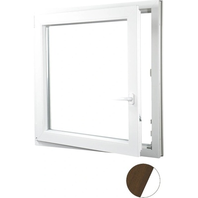 Aluplast plastové jednokřídlo 1400 x 1400 mm Ořech/bílá, Levé, Trojsklo Ug= 0,7
