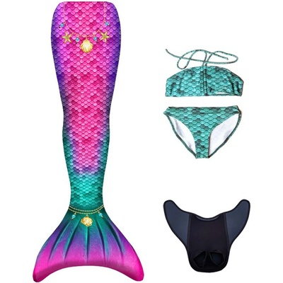 mořské panny Kuaki Mermaids ocas monofin ploutev a plavky set 4 ks Star Pink